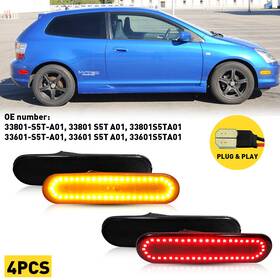 33601s5ta01 Auxito 4pcs Lh Smoke Led Rh Rear Side Lamp Marker Fit 2002-05 Honda Civic Si Ep3 3dr