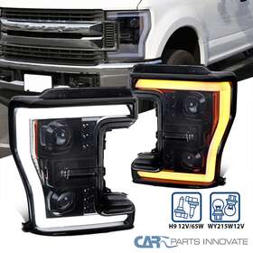 Hc3z13008c Carpartsinnovate Fits 2017-2019 F250 Glossy Black Smoke Projector Headlights Switchback Led Tube