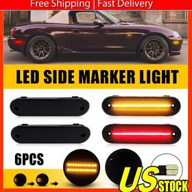 Yg128y Foryourcar2023ed Led Side Marker Light Smoked Lens Front Rear For Mazda Mx-5 Miata 1990-2005