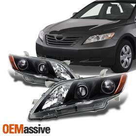 8111006b90 Oemassive Fits 2007-2009 Toyota Camry Sedan Halogen Type Black Projector Headlights Pair