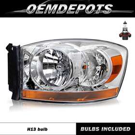 55372815ab Oemdepots For 2006-2008 Dodge Ram 1500 2500 3500 With Chrome Bezel Headlights Lh Driver Side