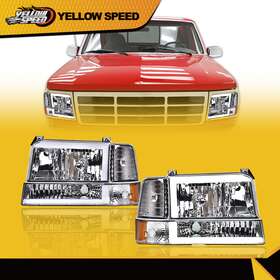 02hla1242bwt Yellowspeed Fit For 92-96 F150 F250 F350 Bronco Dual Led Drl Chrome Headlights Bumper Lamps