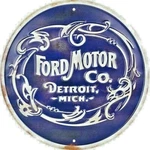 Ford Motor Company Detroit Mich. Embossed Metal Novelty Round Sign. Fixed Price $14.95.
