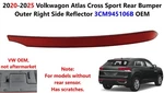 20-25 Vw Atlas Cross Sport Rear Bumper Outer Right Reflector 3CM945106B. Fixed Price $35.00.