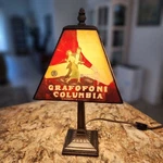 Vintage Grafofoni Columbia Art Deco Style Painted Slag Glass 14" Table Lamp. Fixed Price $115.00.