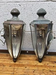 Vintage Pierce Arrow Pair Hanging Lights Lamps Brass Beveled Glass Red Jewel. Fixed Price $299.99.