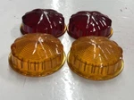 4 Nos Vintage Cats Eye Red Amber Glass Old Travel Trailer Marker Light 3-7/16". Fixed Price $99.95.